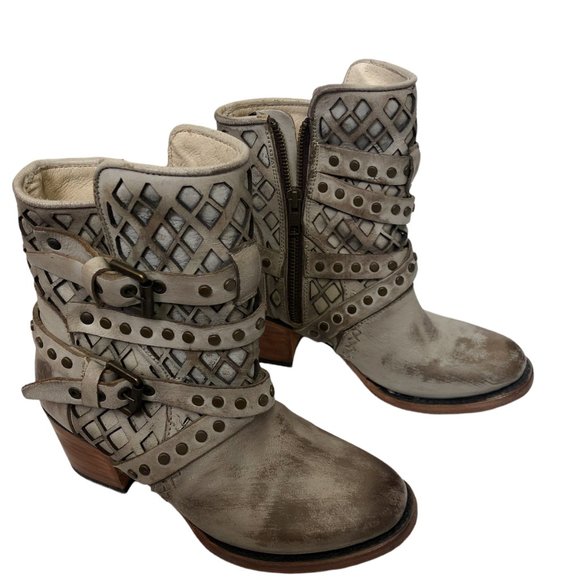 Freebird Cato Strappy Harness Ankle Bootie Boots Stone Gray Distressed Women's 6 - Picture 12 of 12